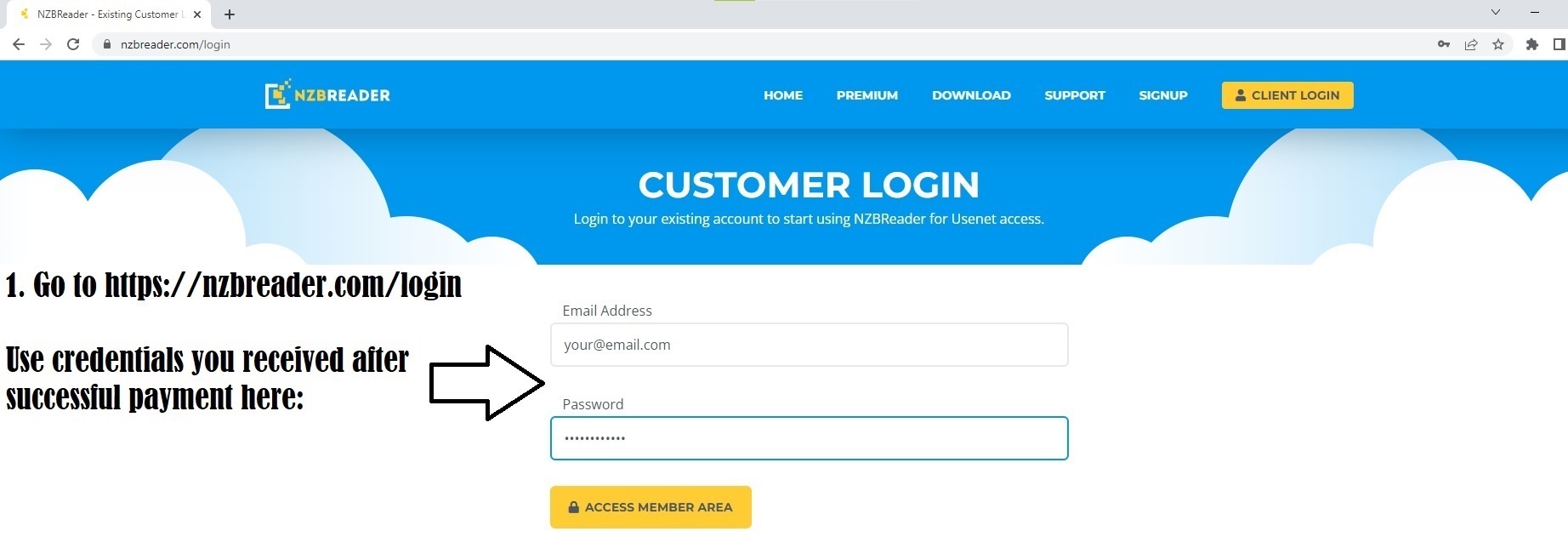 Login page